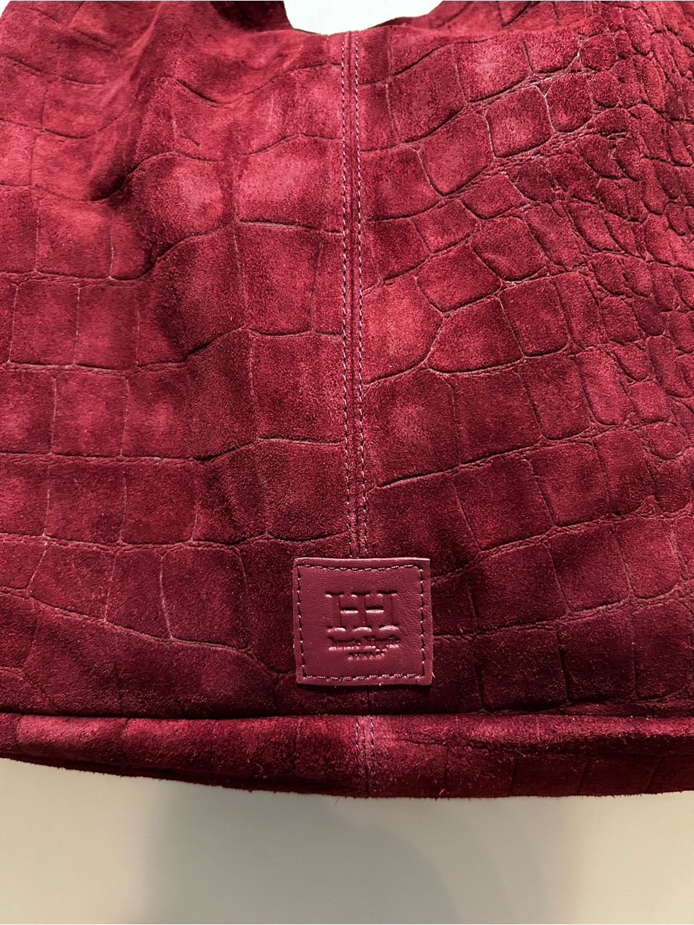 Haute Hippie Wine Red Croc-Embossed Suede Hobo Shoulder Bag - Picture 2 of 11